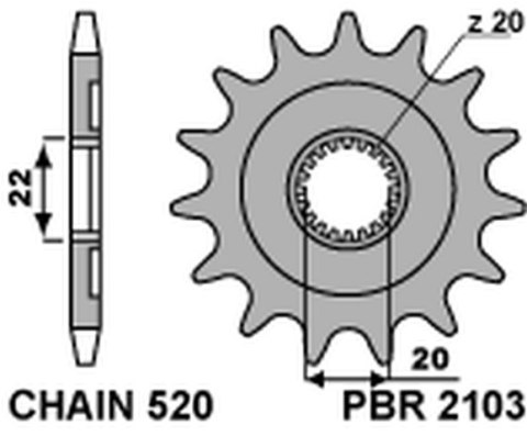 PBR ZĘBATKA PRZEDNIA 2103 13 YAMAHA YZF 250 '01-'17, WRF 250 '01-'17
