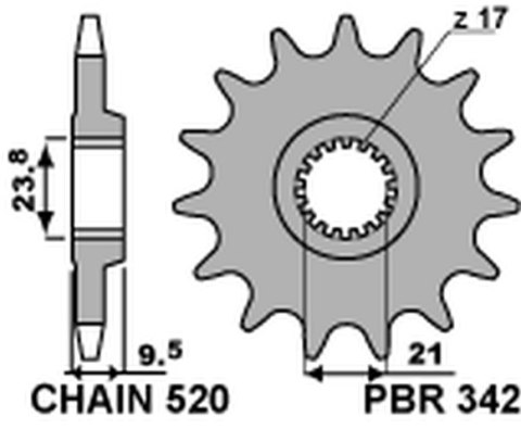 PBR ZĘBATKA PRZÓD 342 13 HONDA CR 250 88-07, CRF 450R/X 02-15 250R 22-23 JT