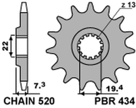PBR ZĘBATKA PRZEDNIA 434 14 SUZUKI DR 250 '82-'87, GZ 250, GN 250