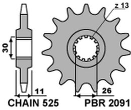 PBR ZĘBATKA PRZÓD 2091 15 FZ8 10-15, MT 09 14-17, 07 TDM 900 02-13 JTF1591.15 525