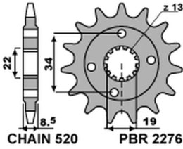 PBR ZĘBATKA PRZEDNIA 2276 14 KTM 390 DUKE '13-'18, 390 RC '14-'18