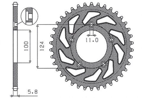 SUNSTAR ZĘBATKA TYŁ 4444 38 DUCATI MONSTER/ABS 821 15-20, PANIGALE 899 898