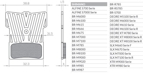 BRENTA KLOCKI HAMULCOWE ROWEROWE ORGANIC SHIMANO XTR BR-M9000, BR-M9020, BR