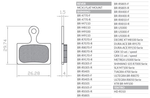 BRENTA KLOCKI HAMULCOWE ROWEROWE SINTER SHIMANO DURA ACE BR-R9170, ULTEGRA