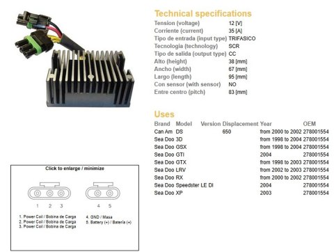 DZE REGULATOR NAPIĘCIA NAPIĘCIA CAN-AM DS 650 00-
