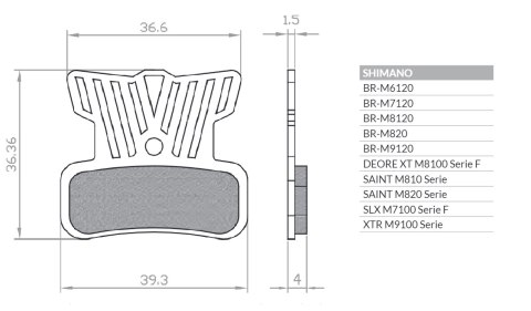 BRENTA KLOCKI HAMULCOWE ROWEROWE ORGANIC SHIMANO XTR BR-M9120, XT BR-M8020