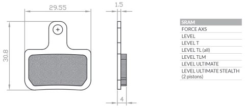 BRENTA KLOCKI HAMULCOWE ROWEROWE SINTER SRAM LEVEL T, LEVEL TL, TLM ULTIMAT