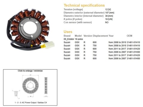 DZE STATOR GSX 600R/750R 08-17 OEM 31401-01H20