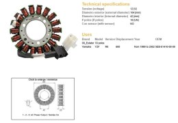 DZE STATOR YZF 600 R6 99-02 OEM 5EB-81410-00-00