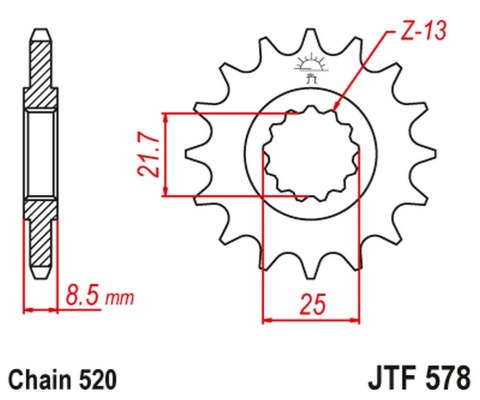 JT ZĘBATKA PRZEDNIA 585 17 KAWASAKI ZX-6R/RR 07-17, YAMAHA XTZ 750 90- 98