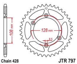 JT ZĘBATKA TYLNA 4488 51 KAWASAKI KLX 125 '03-06, SUZUKI DR-Z 125 '03-20