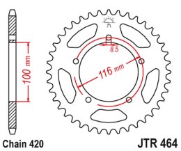 JT ZĘBATKA TYLNA 464 44 KAWASAKI KX 60 83-03, KX 80 83-85 46444JT ŁAŃC.420