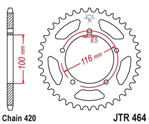 JT ZĘBATKA TYLNA 464 44 KAWASAKI KX 60 83-03, KX 80 83-85 46444JT ŁAŃC.420