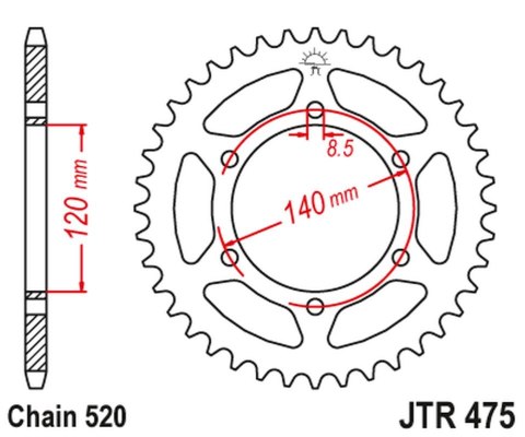 JT ZĘBATKA TYLNA 475 42 KAWASAKI KL 250 79-05, KV 250 85-86 47542JT ŁAŃC520