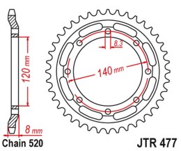 JT ZĘBATKA TYŁ 506 43 KAWASAKI KLR 600 84-90 50643JT 520