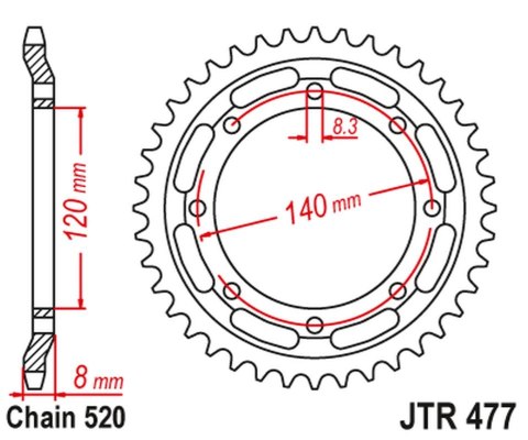 JT ZĘBATKA TYŁ 506 43 KAWASAKI KLR 600 84-90 50643JT 520