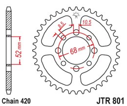 JT ZĘBATKA TYŁ 801 42 SUZUKI RM 50 78-82, 60 80-83, TS 75 75-77, KAWASAKI A