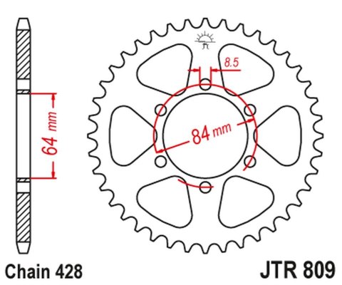 JT ZĘBATKA TYLNA 809 51 KREIDLER 125 SUPERMOTO '07-08, TS 125 '73-77