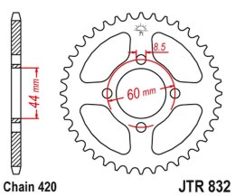 JT ZĘBATKA TYLNA 832 38 YAMAHA DT 50 86-88, DT 50R 91-96 83238JT ŁAŃC. 420