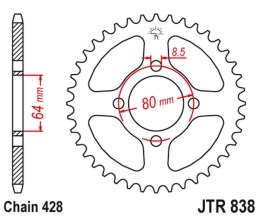JT ZĘBATKA TYŁ 838 42 Z 125, YBR 125 CUSTOM 08-15, JUNAK 125 83842JT 428