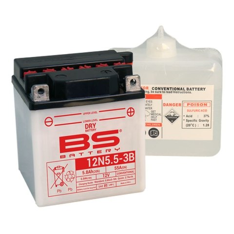 BS AKUMULATOR 12N5.5A-3B 12V 5, 5AH 103X90X114 OBSŁUGOWY-ELEKTROLIT OSOBNO 55A 6 UE2019 1148