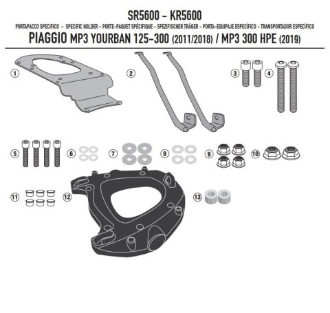 KAPPA STELAŻ KUFRA CENTRALNEGO PIAGGIO MP3 YOURBAN 125/300, HPE 300 11- 21