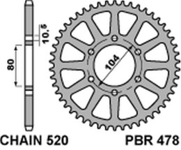 PBR ZĘBATKA TYŁ 478 47 C45 KAWASAKI Z 1000/SX 03-20, ZX-10R/RR 04-20, ZX-6R