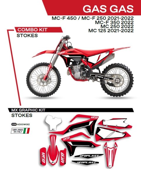 UFO KOMPLET NAKLEJEK (OKLEIN) GAS GAS MC 125 '21-'22; MC 250 '22; MCF 250/350/450 '21-'22 STOKES KOLOR CZERWONY -