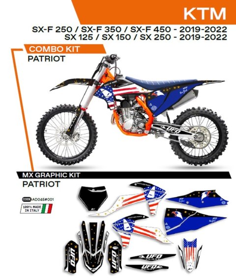 UFO KOMPLET NAKLEJEK (OKLEIN) KTM SX/SXF 125/150/250/350/450 '19-'22 PATRIOT KOLOR CZARNY -