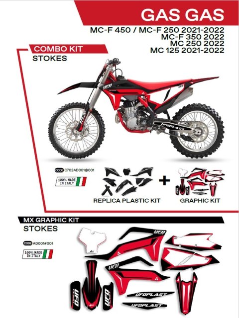 UFO KPL PLASTIKÓW GGKIT702001 PLUS NAKLEJEK GAS MC 125 21-22; 250 22; MCF 2