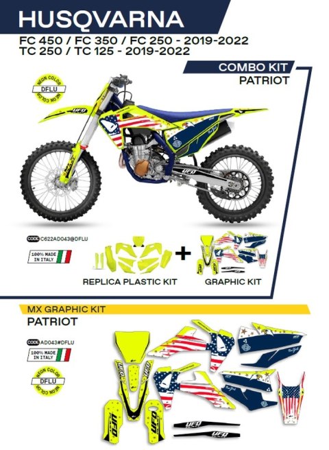 UFO KPL PLASTIKÓW HUKIT622DFLU PLUS NAKLEJEK HUSQVARNA TC 125/250 19-22; FC
