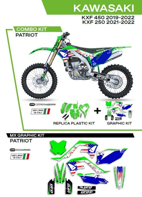 UFO KPL PLASTIKÓW KAKIT227999A PLUS NAKLEJEK KAWASAKI KXF 250 21-22; 450 19 UFO KPL PLASTIKÓW KAKIT227999A PLUS NAKLEJEK KAWASAKI KXF 250 21-22; 450 19