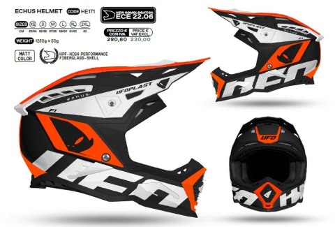 UFO KASK ECHUS CROSS KOLOR CZARNY/BIAŁY/POMARAŃCZOWY FLUO ` M ECE 22R06