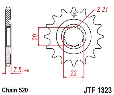 JT ZĘBATKA PRZEDNIA 2120 13 HONDA CR 125R 04-07, CRF 250R/X 04-17 ŁAŃC. 520