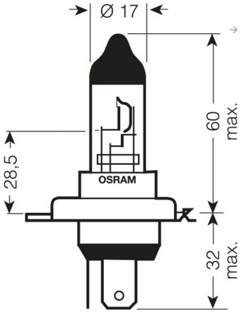 OSRAM ŻARÓWKA H4 12V 60/55W P43T ORIGINAL OSRAM ŻARÓWKA H4 12V 60/55W P43T ORIGINAL