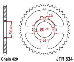 JT ZĘBATKA TYŁ 834 35 YAMAHA TTR 90 00-07, 110 08-16, V70/V75 76-77, V90 75