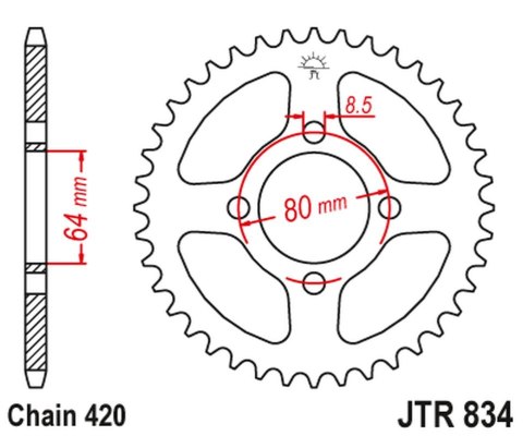 JT ZĘBATKA TYŁ 834 35 YAMAHA TTR 90 00-07, 110 08-16, V70/V75 76-77, V90 75