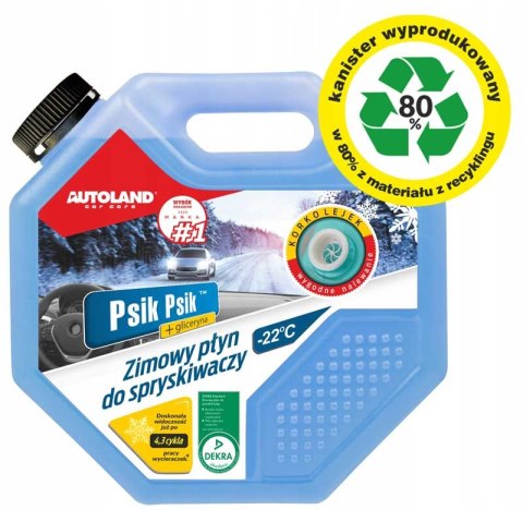 AUTOLAND PSIK PSIK-ZIMOWY PŁYN DO SPRYSKIWACZY-22°C Z KORKOLEJKIEM WYGODNEGO NALEWANIA 4, 5L AUTOLAND PSIK PSIK-ZIMOWY PŁYN DO SPRYSKIWACZY-22°C Z KORKOLEJKIEM WYGODNEGO NALEWANIA 4, 5L