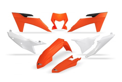 UFO KPL PLASTIKÓW KTM EXC 150 250 300 TBI 24- 25, EXC-F 350 450 500 25 KOLOR POMARAŃCZOWY BIAŁY