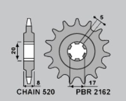 PBR ZĘBATKA PRZÓD 2162 9 SHERCO 125 ST 16-17, X-RIDE 14-16, 250 300 16-17 520