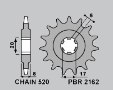 PBR ZĘBATKA PRZÓD 2162 9 SHERCO 125 ST 16-17, X-RIDE 14-16, 250 300 16-17 520