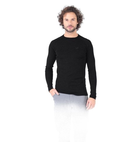 WOOLONA REMUS KOSZULKA TERMOAKTYWNA MĘSKA Z DŁUGIM RĘKAWEM 100% WEŁNY MERINO KOLOR CZARNY XXL