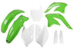 UFO KOMPLET PLASTIKÓW (FULL KIT) Z OSŁONAMI TELESKOPÓW (AMORTYZATORÓW) KAWASAKI KXF 450 '08 KOLOR OEM (ZIELONY/ BIAŁY) (KA211E99