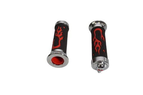 MANETKI CHOPPER CZOPER GUMOWE Z PŁOMIENIAMI + KOŃCÓWKI CHROMOWANE Z CZASZKĄ MANETKI CHOPPER CZOPER GUMOWE Z PŁOMIENIAMI + KOŃCÓWKI CHROMOWANE Z CZASZKĄ
