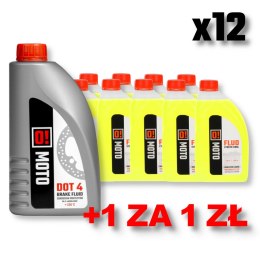 OMOTO ZESTAW 12 SZTUK PŁYN DO CHŁODNIC 1L O! FLUO XTREME COOL + HAMULCOWY DOT-4 BRAIK FLUID 455G