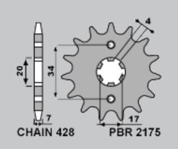 PBR ZĘBATKA PRZÓD 217516 2175 16 SWM 125 ACE OF SPADES 22, VAREZ 17-21, RS125R 15-21, SM125R 16-21 ŁAŃC: 428