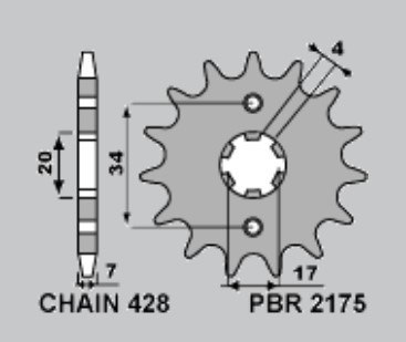 PBR ZĘBATKA PRZÓD 217516 2175 16 SWM 125 ACE OF SPADES 22, VAREZ 17-21, RS125R 15-21, SM125R 16-21 ŁAŃC: 428